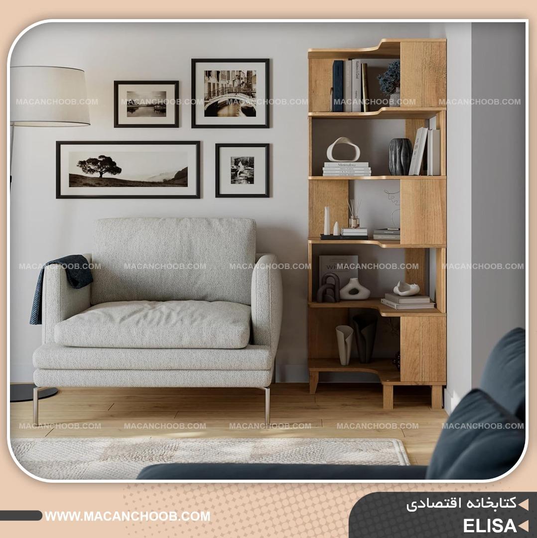 کتابخانه و قفسه کتاب سه گوش حاشیه کرو شده مدل ELISA