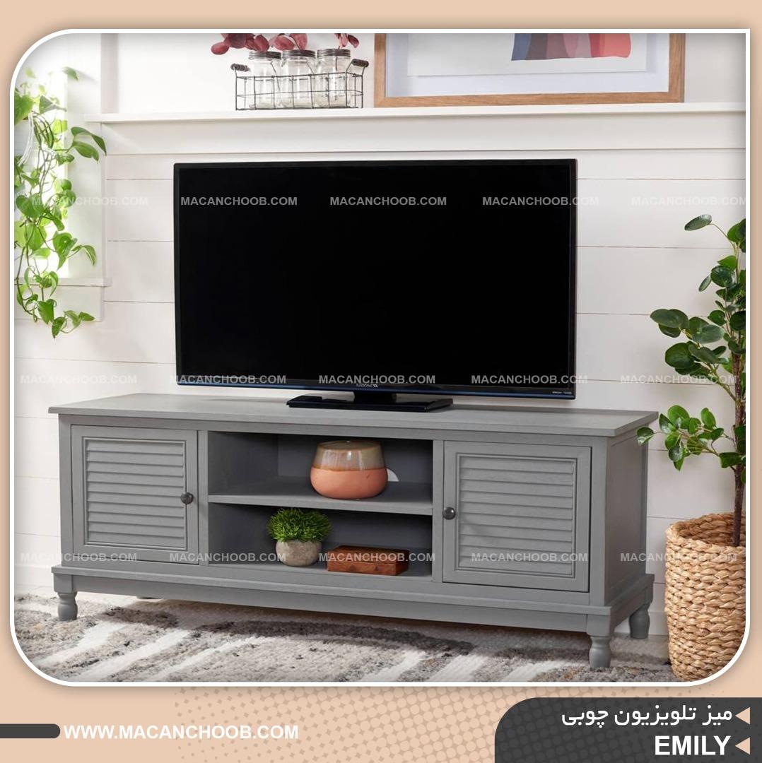 میز تلویزیون چوبی با بدنه تمام سند بلاست شده و درب CNC شده مدل EMILY