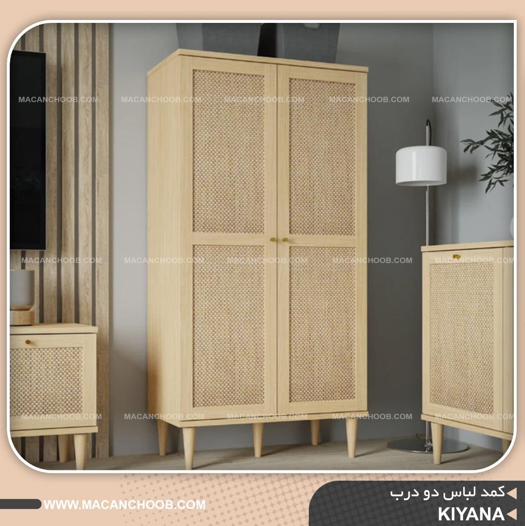 کمد لباس دو درب حصیر بامبو پایه چوبی مدل KIYANA