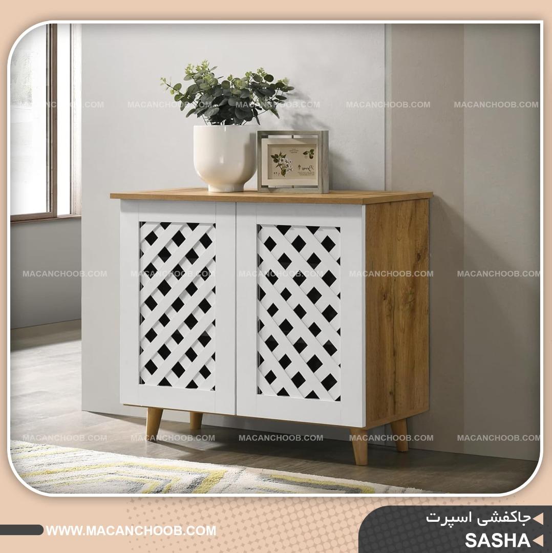 جاکفشی اسپرت دو درب MDF  با پایه مخروطی چوبی مدل SASHA 