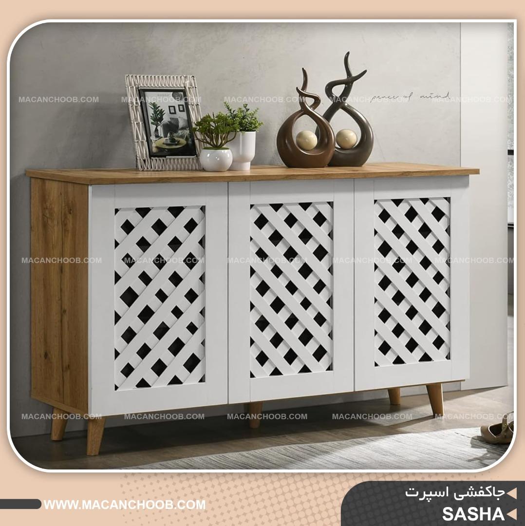 جاکفشی اسپرت سه درب MDF عرض 120 با پایه مخروطی چوبی مدل SASHA
